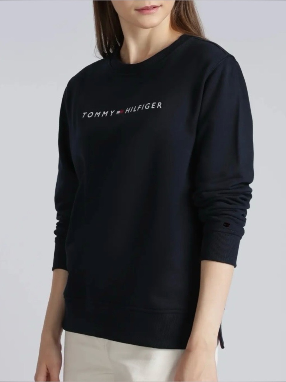 Tommy Hilfiger Navy Logo Crew Sweatshirt Women M